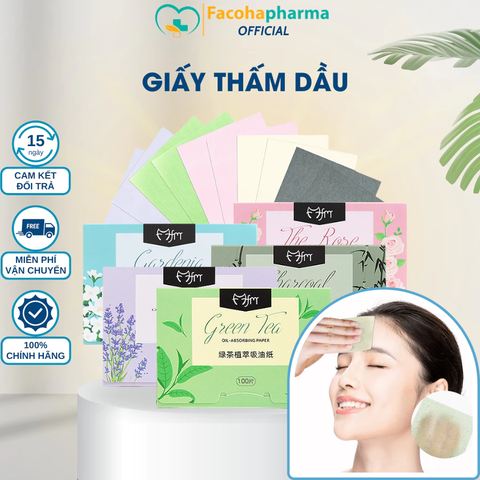 Giấy thấm dầu da mặt chiết xuất nước hoa giúp làm sạch bòng dầu 100 miếng/hộp