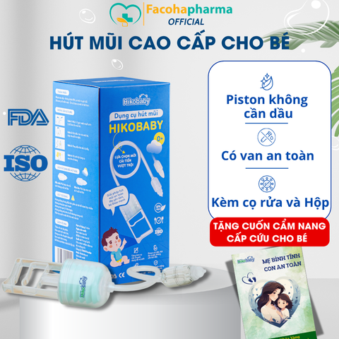 Hút mũi cho bé sơ sinh Hikobaby cầm tay phiên bản mới, chất liệu nhựa nguyên sinh lực hút êm an toàn cho bé