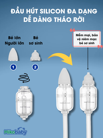 Hút mũi cho bé sơ sinh Hikobaby cầm tay phiên bản mới, chất liệu nhựa nguyên sinh lực hút êm an toàn cho bé