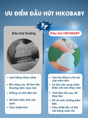 Hút mũi cho bé sơ sinh Hikobaby cầm tay phiên bản mới, chất liệu nhựa nguyên sinh lực hút êm an toàn cho bé