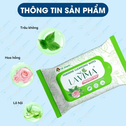 Khăn ướt vệ sinh vùng kín phụ nữ Lavima tiện lợi, an toàn (10 tờ/gói)