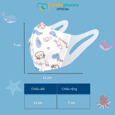 Khẩu trang 3D trẻ em 3 lớp kháng khuẩn ngăn ngừa bụi mịn cho bé từ 3-8 tuổi hộp 50 cái