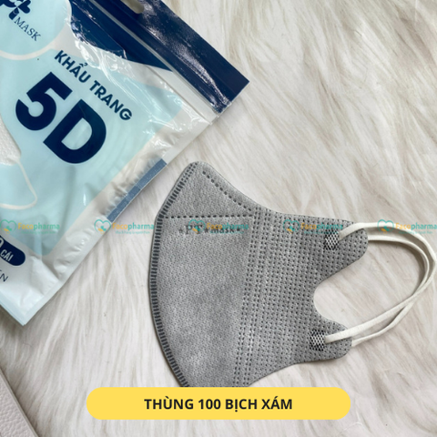 Khẩu trang 5D PT màu đen, trắng, hồng, xanh, xám hàng chính hãng