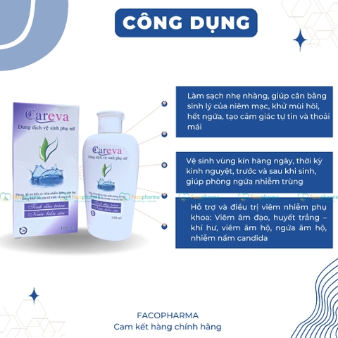 Dung dịch vệ sinh phụ nữ Careva hỗ trợ trị viêm, làm sạch, khử mùi hôi (chai 100ml)