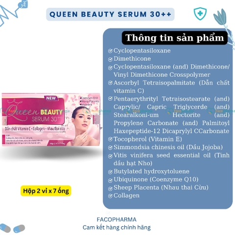 Collagen queen beauty serum 30++ dưỡng chất vitamin c collagen nhau thai cừu giảm thiểu nếp nhăn và lão hóa