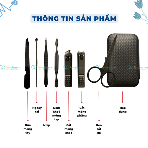 Bộ cắt móng tay 7 món cao cấp chất liệu thép không rỉ bền bỉ