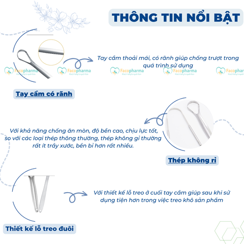 Bộ dụng cụ cạo lưỡi giúp loại bỏ vi khuẩn, mãng bám và hơi thở khó chịu