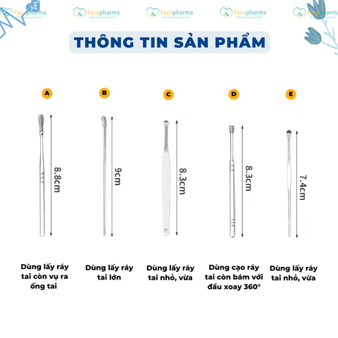 Bộ lấy ráy tai chuyên nghiệp 6 món có túi đựng bằng da mini tiện lợi - Móc xanh chuối