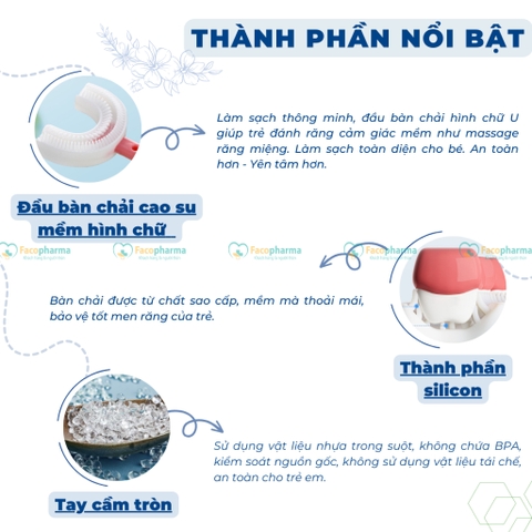 Bàn chải silicon chữ U cho bé từ 6 đến 12 tuổi an toàn, không gây đau lợi - Hồng
