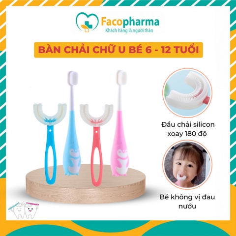 Bàn chải silicon chữ U cho bé từ 6 đến 12 tuổi an toàn, không gây đau lợi - Hồng
