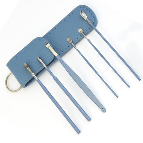 Bộ lấy ráy tai chuyên nghiệp 6 món có túi đựng bằng da mini tiện lợi - Móc xanh chuối