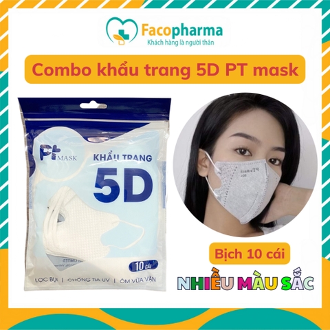 Khẩu trang 5D PT màu đen, trắng, hồng, xanh, xám hàng chính hãng