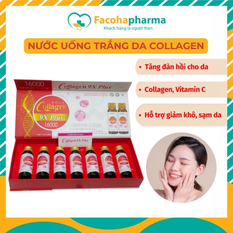 Nước uống trắng da Collagen 9X Plus 16000 cung cấp vitamin C nhau thai cừu giúp sáng da chống lão hóa mất ngủ chai 50ml
