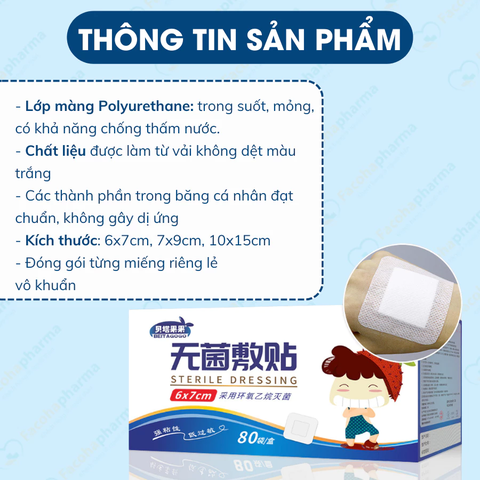 Băng dán cá nhân bản to thoáng khí có gạc vô khuẩn, bảo vệ vết thương hiệu quả đóng gói từng miếng nhiều size
