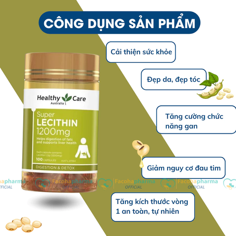 Viên uống mầm đậu nành Heathycare Super Lecithin 1200mg hỗ trợ cân bằng nội tiết tố lọ 100 viên