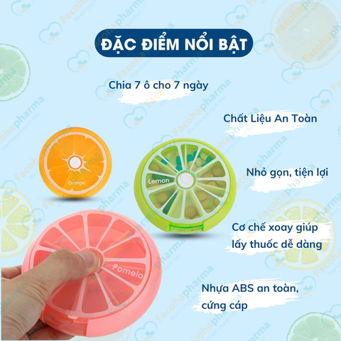Hộp đựng thuốc chia ngăn 7 ngày mini dáng tròn hình trái cây dễ thương nhỏ gọn tiện lợi
