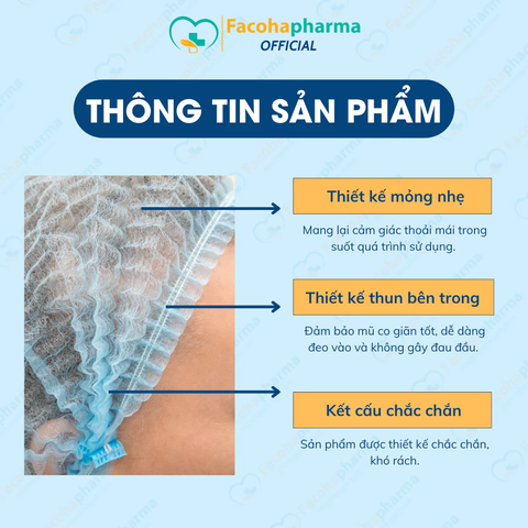 Mũ trùm đầu y tế nón con sâu Khánh An vải không dệt ngăn bụi vi khuẩn tóc rụng bay giữ tóc cố định