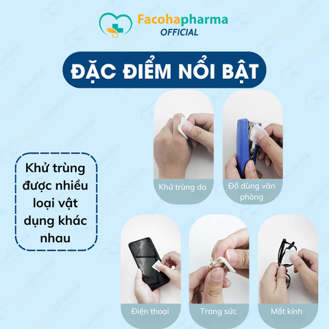 Hộp 100 miếng bông tẩm cồn Facoha Pharma khử trùng móng và da giúp lau sạch điện thoại dùng một lần