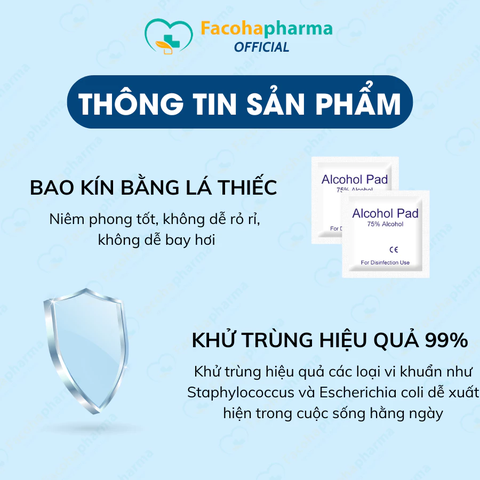 Hộp 100 miếng bông tẩm cồn Facoha Pharma khử trùng móng và da giúp lau sạch điện thoại dùng một lần
