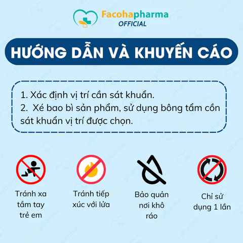 Hộp 100 miếng bông tẩm cồn Facoha Pharma khử trùng móng và da giúp lau sạch điện thoại dùng một lần