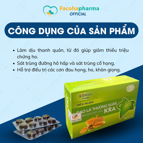 Kẹo ngậm ho bạc hà Korea cao lá thường xuân chanh đào mật ong the mát giảm đau họng hộp 24 viên