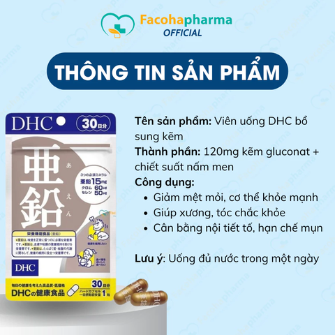 Viên uống DHC bổ sung kẽm 30 viên bổ sung kẽm DHC ZINC hỗ trợ giảm mụn đẹp da tăng cường thể lực