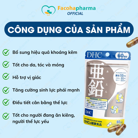 Viên uống DHC bổ sung kẽm 30 viên bổ sung kẽm DHC ZINC hỗ trợ giảm mụn đẹp da tăng cường thể lực