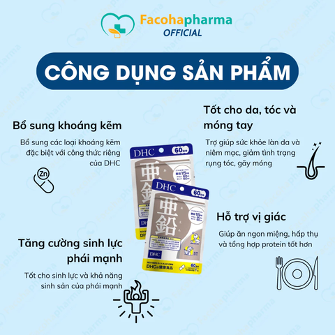 Viên uống DHC bổ sung kẽm 30 viên bổ sung kẽm DHC ZINC hỗ trợ giảm mụn đẹp da tăng cường thể lực