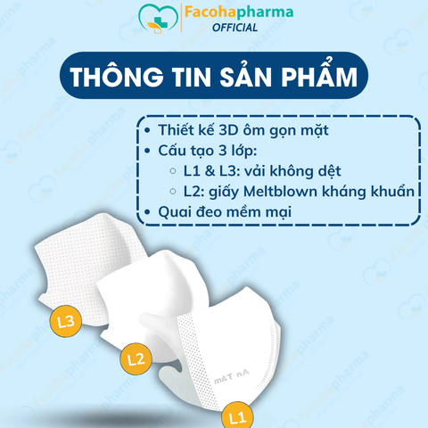 Khẩu trang y tế 3D mask An Tâm hộp 50 cái khẩu trang chống bụi mịn thoáng khí dành cho người lớn