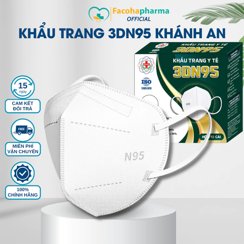 Khẩu trang y tế 4 lớp 3DN95 Khánh An hộp 10 cái khẩu trang trắng chống bụi mịn dành cho người lớn