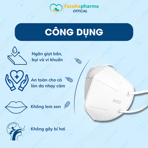 Khẩu trang y tế 4 lớp 3DN95 Khánh An hộp 10 cái khẩu trang trắng chống bụi mịn dành cho người lớn