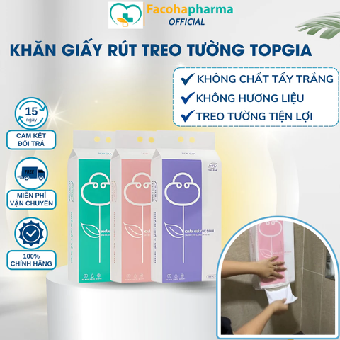 Khăn giấy rút treo tường Topgia đa sắc, khăn giấy khô chất liệu cao cấp hình vuông mền mịn tiện lợi cho mọi không gian