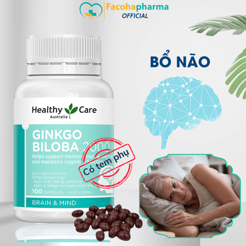 Bổ não ginko biloba Healthy Care giúp cải thiện mất ngủ, tăng tuần hoàn máu não, cải thiện đâu đầu suy giảm trí nhớ