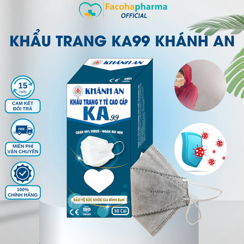 Khẩu trang 4D KA99 Khánh An chống bụi mịn 4 lớp cao cấp hộp 30 cái