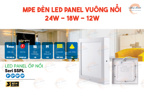MPE Đèn LED panel vuông nổi 12W trắng