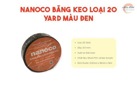 nanoco Băng keo loại 20 yard màu đen