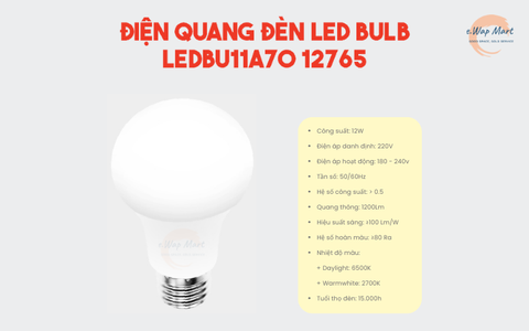 Điện Quang Đèn LED bulb LEDBU11A70 12765 (12W daylight, chụp cầu mờ)
