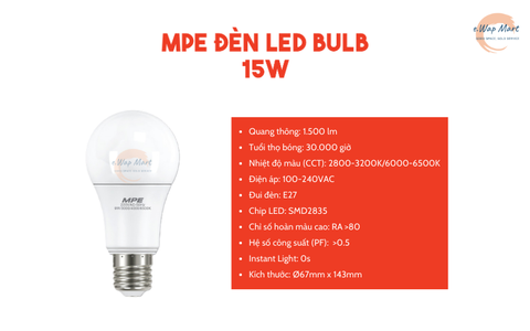 MPE Đèn LED bulb 15W trắng