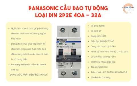 Panasonic Cầu dao tự động loại DIN 2P2E 32A
