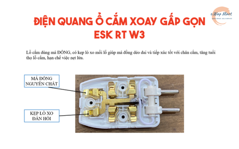 Điện Quang Ổ cắm xoay gấp gọn ESK RT W3 (3 lỗ, màu trắng)
