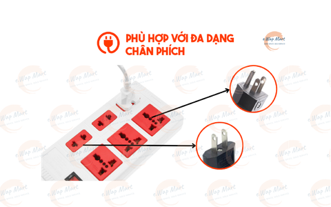 Điện Quang Ổ cắm ESK 2WR 6 ECO (6 lỗ, dây 2m, màu trắng đỏ)