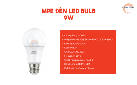 MPE Đèn LED bulb 9W trắng