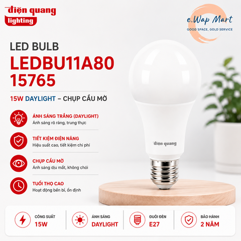 Điện Quang Đèn LED bulb LEDBU11A80 15765 (15W daylight, chụp cầu mờ)