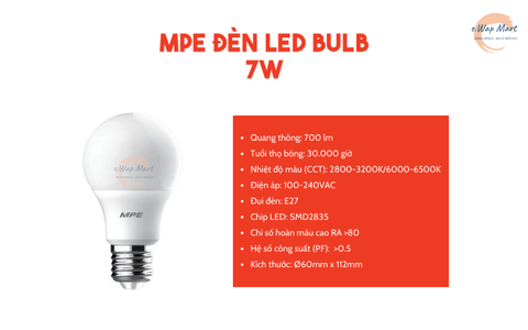 MPE Đèn LED bulb 7W trắng