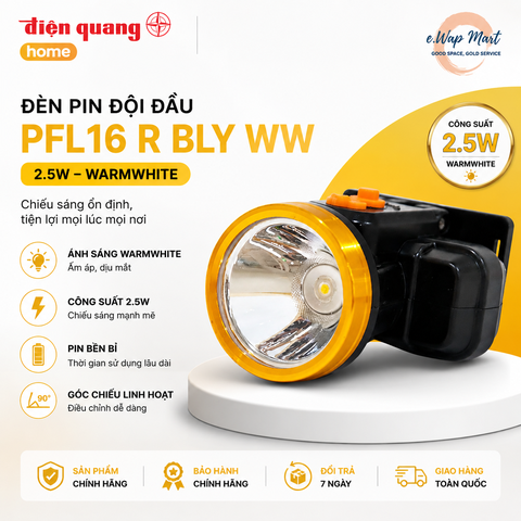 Điện Quang Đèn pin đội đầu PFL16 R BLY WW (pin sạc lithium, màu đen vàng, 2.5W, warmwhite)