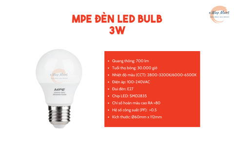 MPE Đèn LED bulb 3W trắng