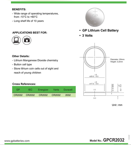 GP Pin cúc áo Lithium 2032 CR2032-2CPU5