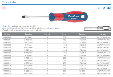 DongCheng Tua vít dẹt D090309 - Size 6×100mm