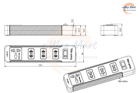 Điện Quang Ổ cắm ESK 4BR (3 lỗ 2 chấu, 1 lỗ 3 chấu, dây 5m, màu đen đỏ)