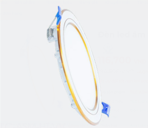 TLC Đèn led âm trần 9W tròn trắng - viền vàng